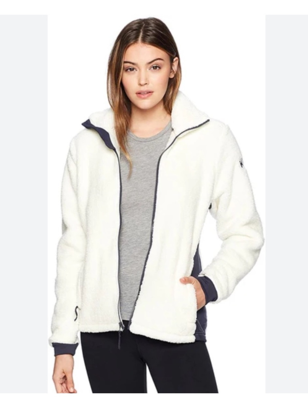 Helly Hansen Precious Fleece Jacket Sherpa Soft White Cream Navy Blue Large - Picture 2 of 4